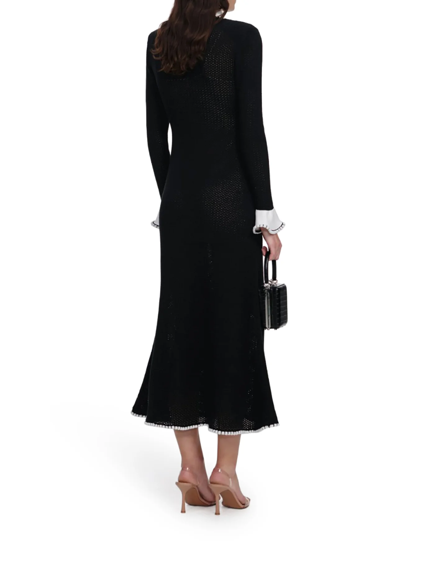 BLACK LACE TRIM KNIT MIDI DRESS - Image 3