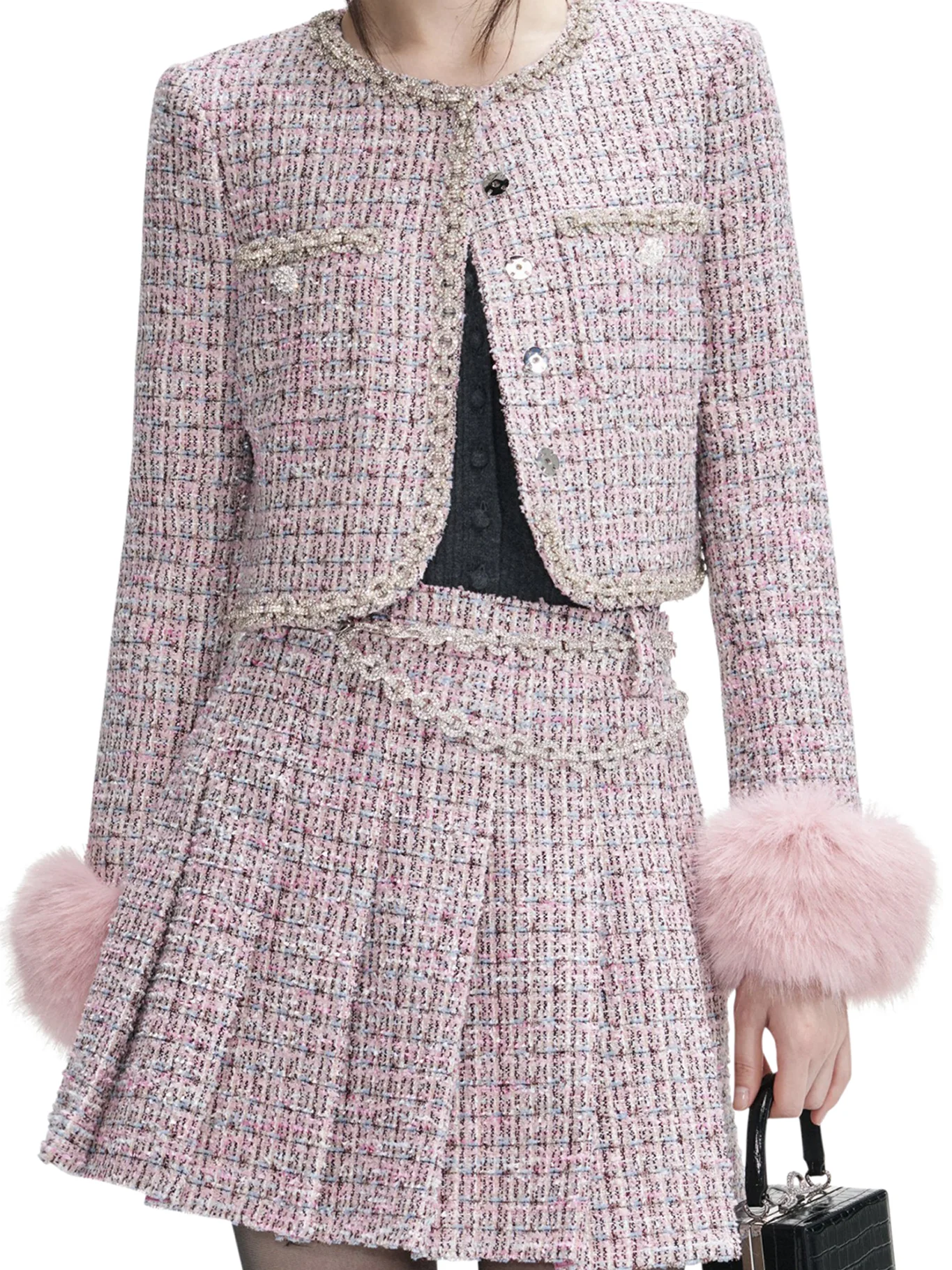 BOUCLE JACKET WITH FUR CUFFS - Image 3