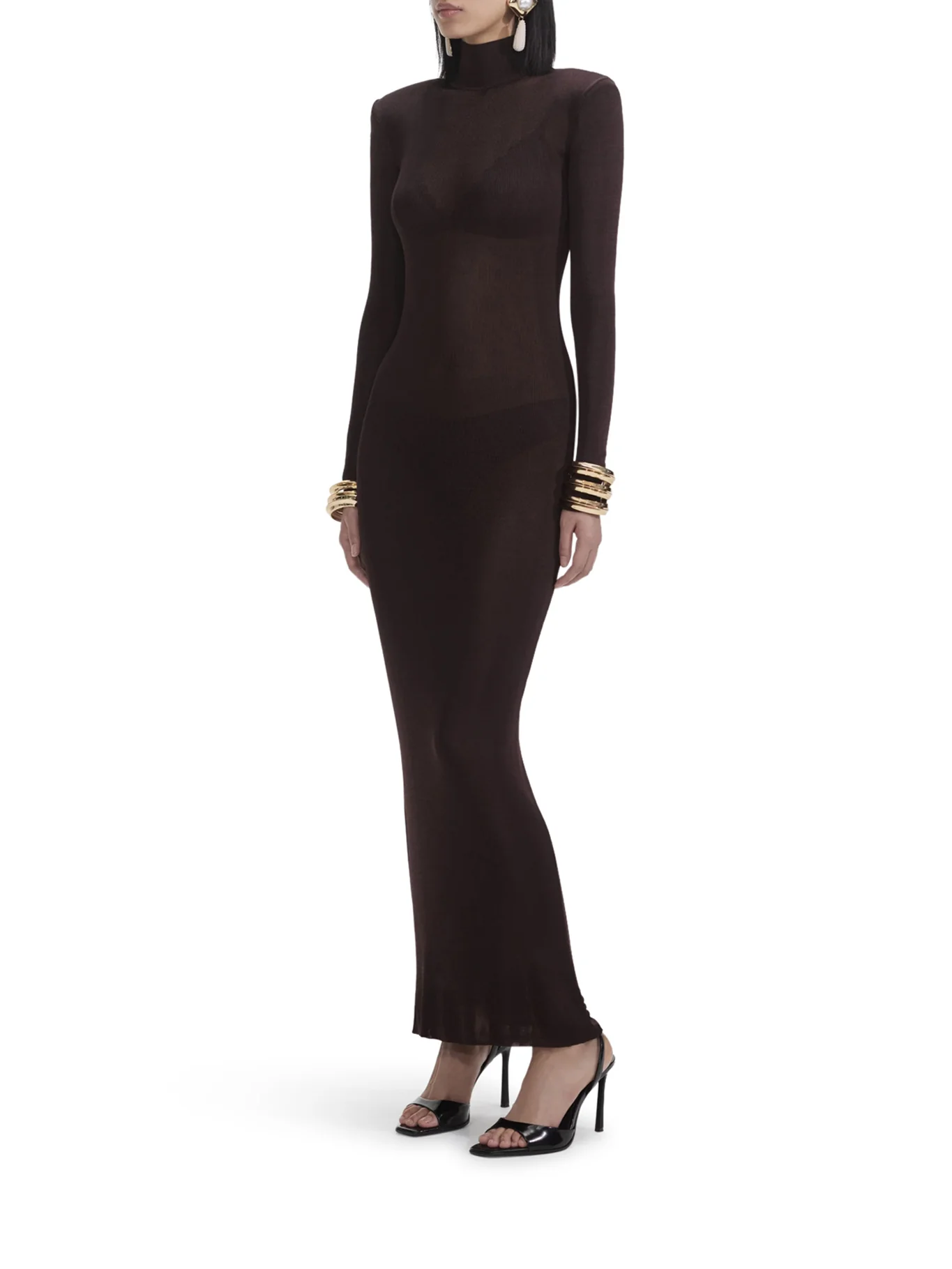 BROWN VISCOSE KNIT MAXI DRESS - Image 5