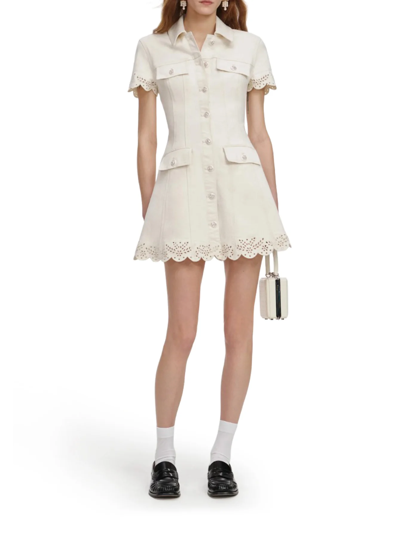 CREAM BRODERIE DENIM MINI DRESS - Image 2
