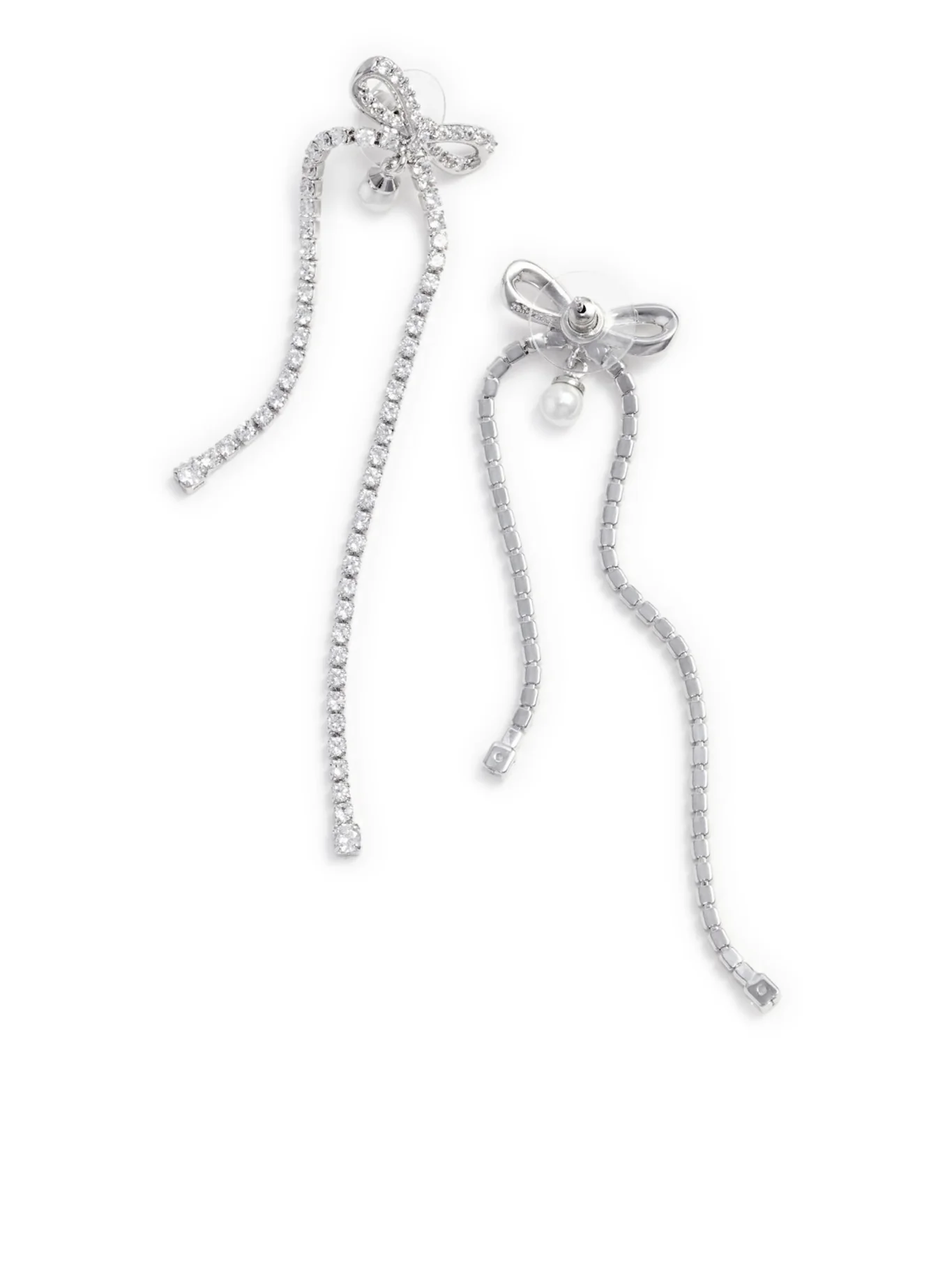 CRYSTAL AND PEARL BOW DANGLING EARRINGS - Image 2