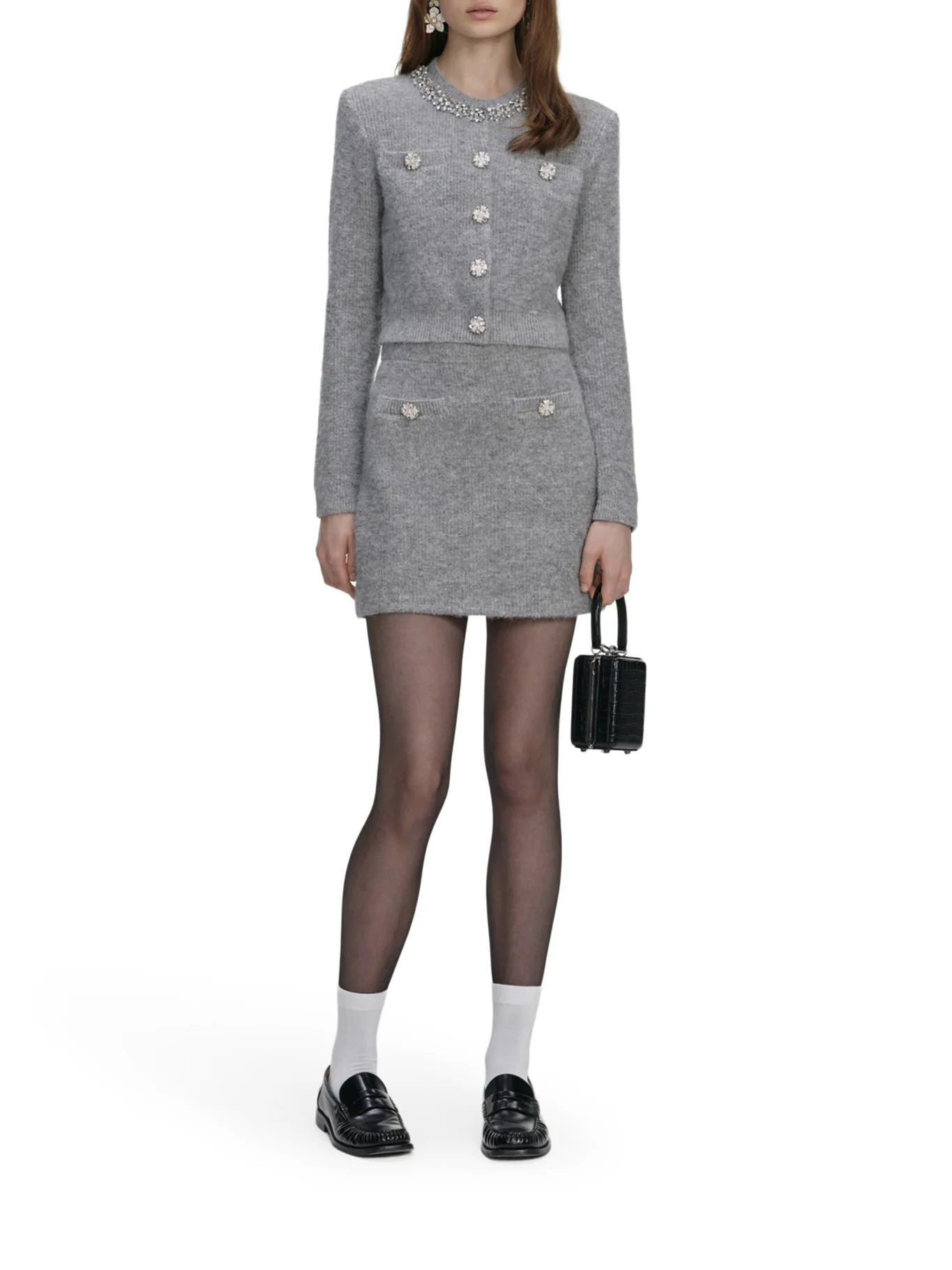 GREY CARDIGAN WITH CRYSTAL FINISHING - Image 2
