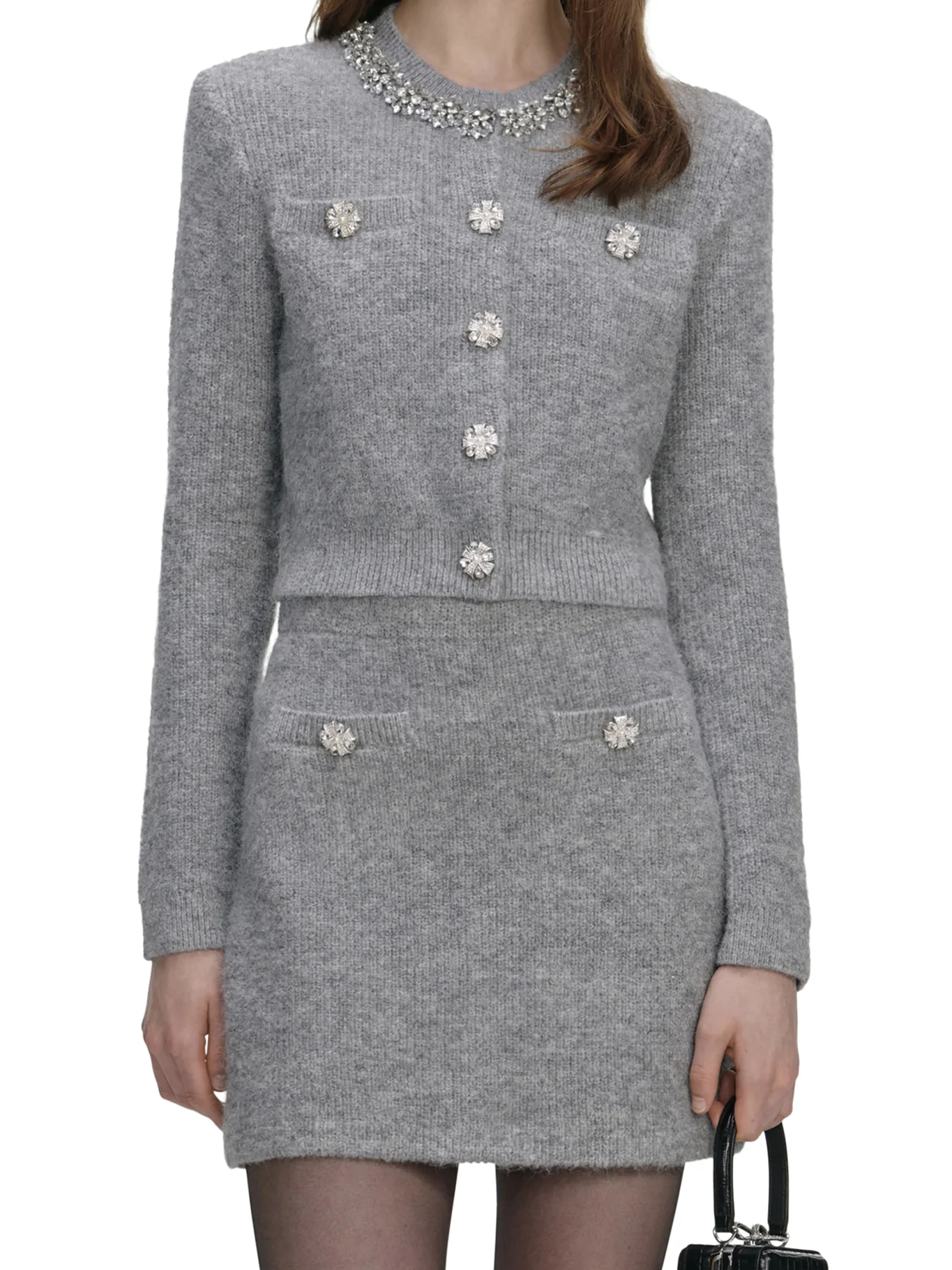 GREY CARDIGAN WITH CRYSTAL FINISHING - Image 3