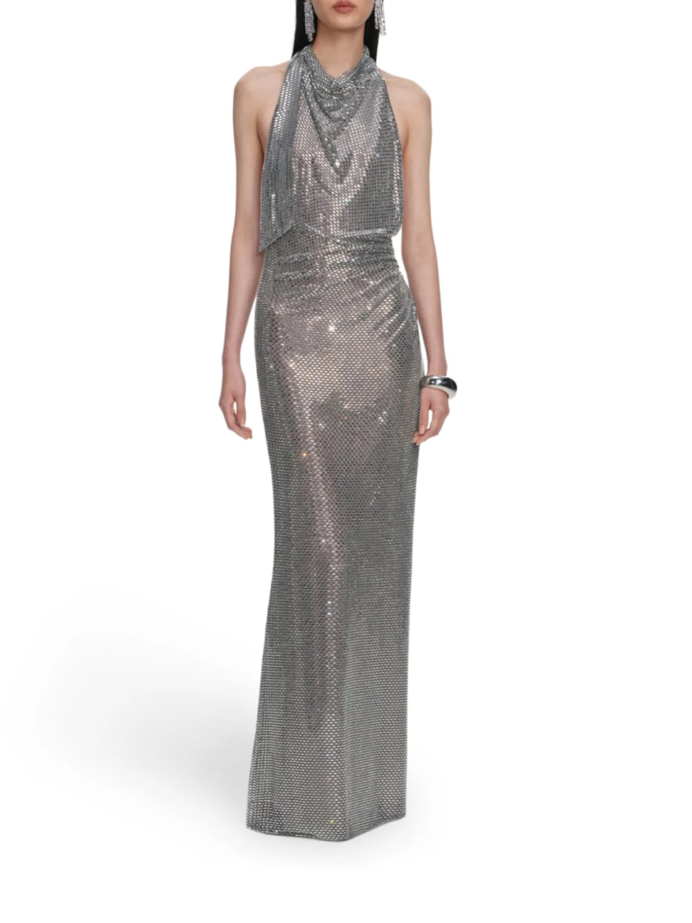 GREY RHINESTONE DRAPE MAXI DRESS - Image 2