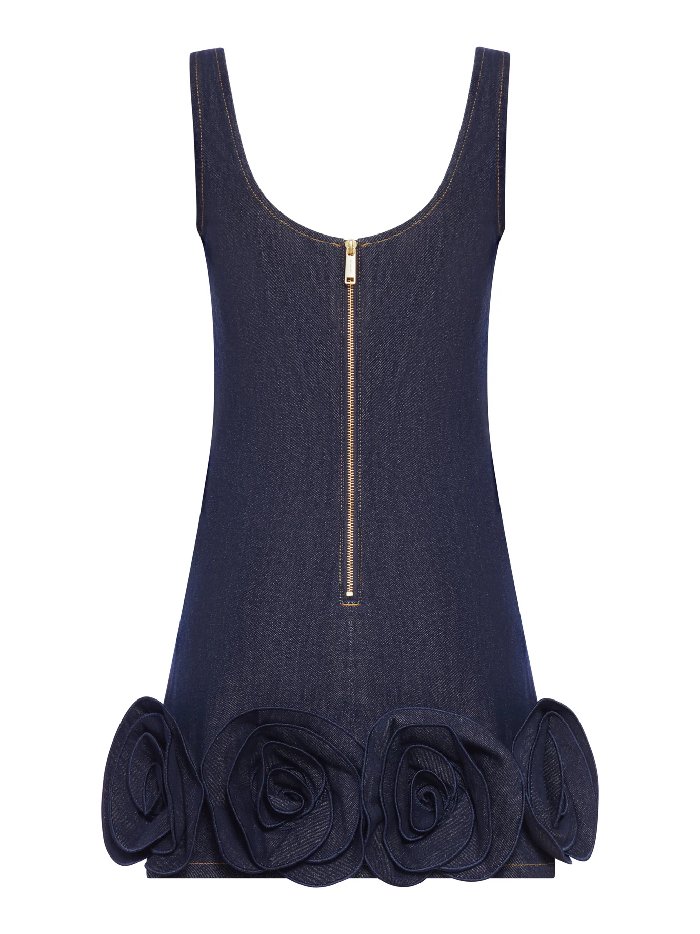 INDIGO DENIM MINI DRESS WITH 3D FLOWERS - Image 2