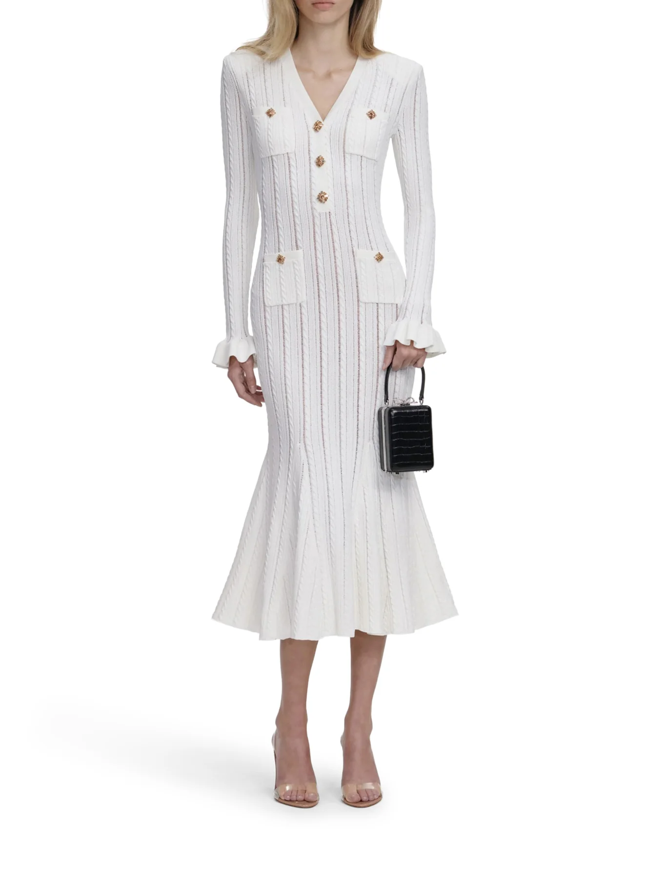 MIDI DRESS IN WHITE OPENWORK KNIT - Image 2