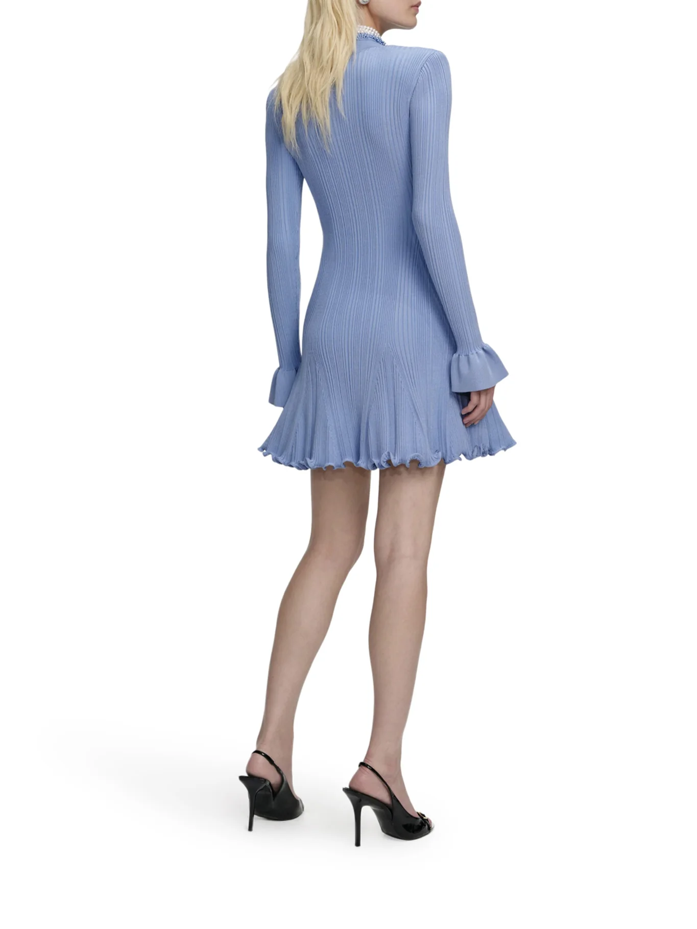 MINI KNITTED DRESS WITH BLUE PEARL TRIM - Image 3