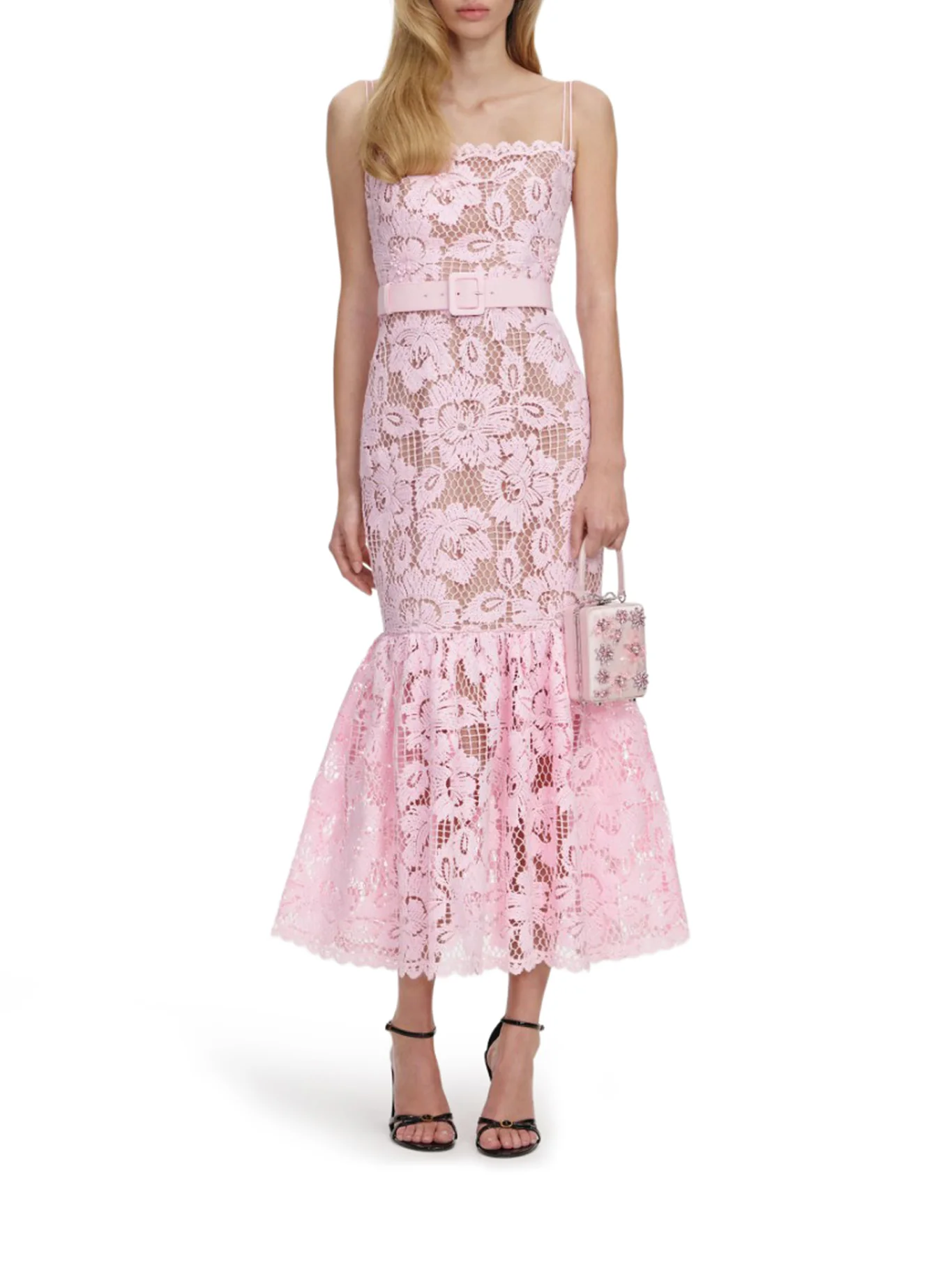 PINK CROCHET LACE MIDI DRESS - Image 2
