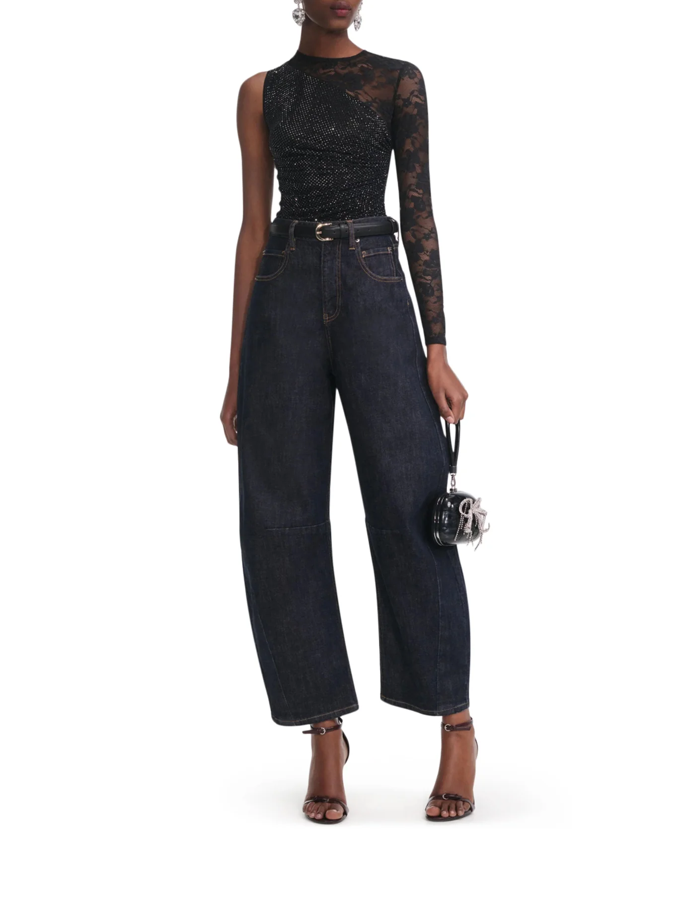 TOP WITH RHINESTONE AND LACE SLEEVES - Image 2