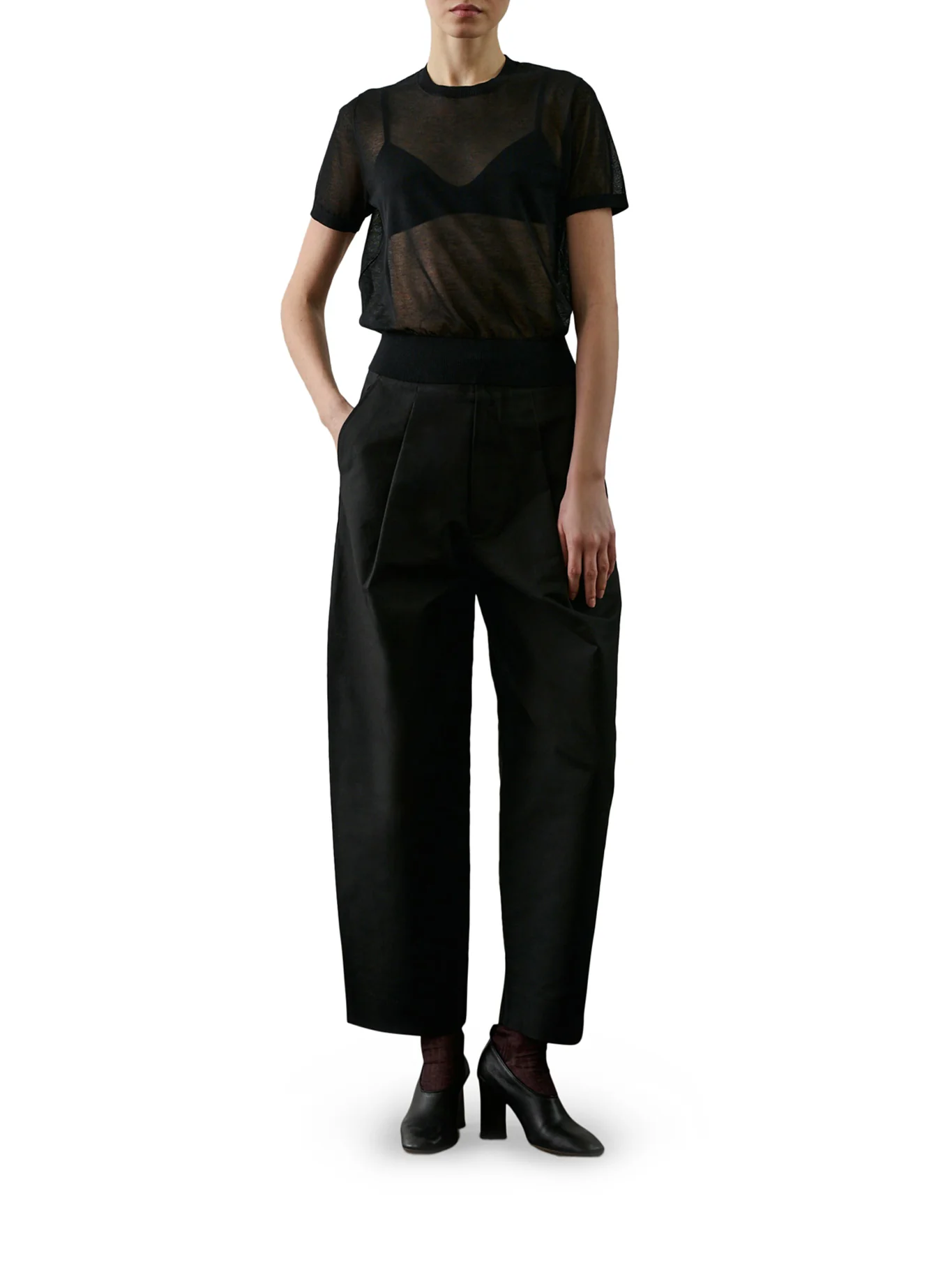 DALEY PLEATED BLACK COTTON TROUSERS - Image 2