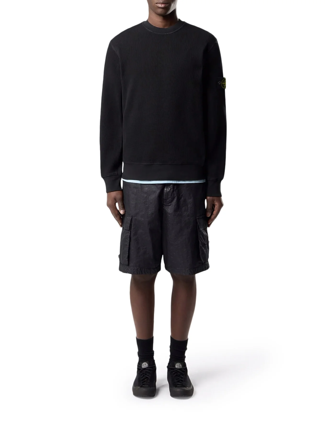 CREW NECK SWEATSHIRT IN ORGANIC COTTON WITH HONEYCOMB WORKMANSHIP - Image 2