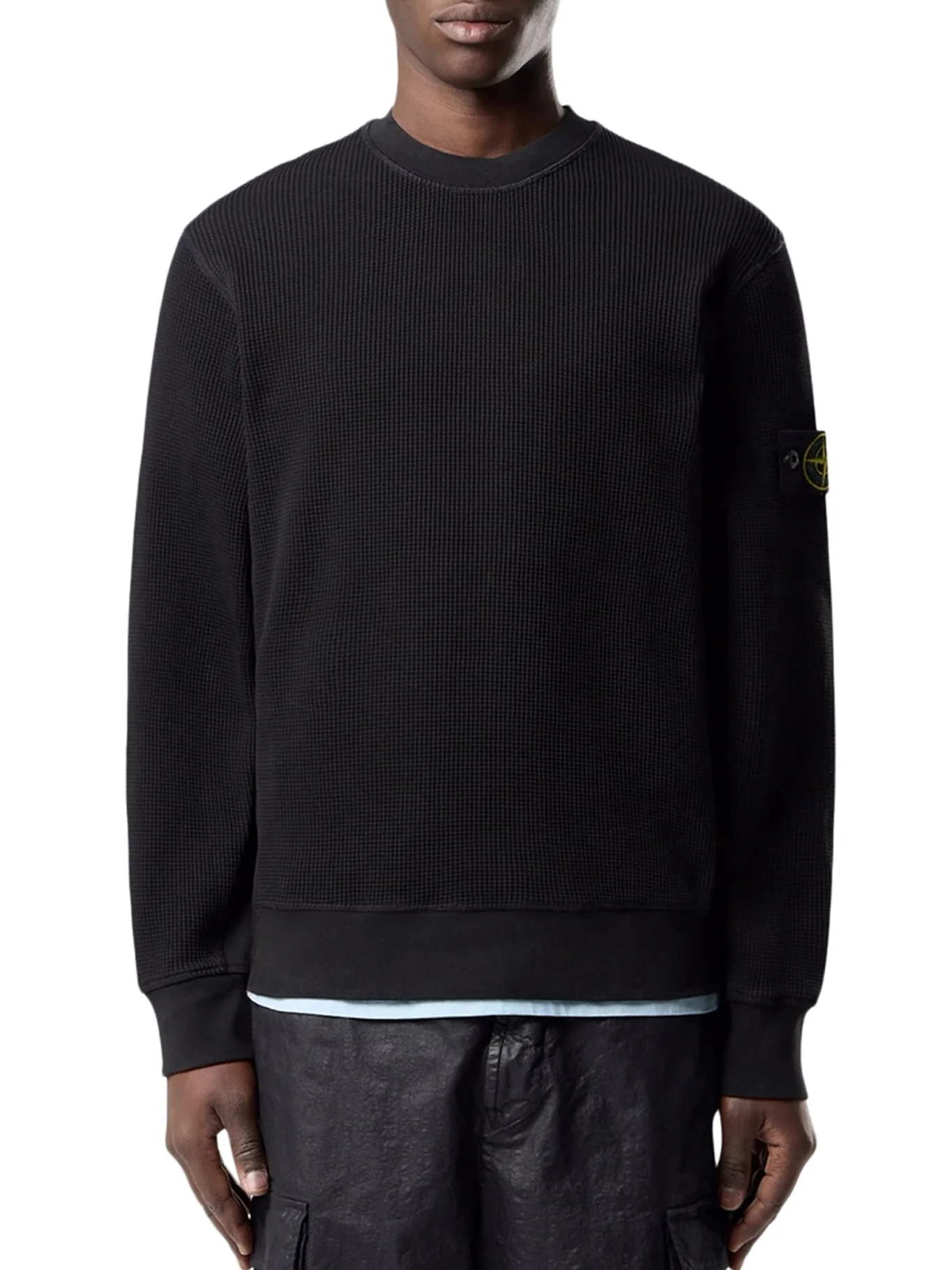 CREW NECK SWEATSHIRT IN ORGANIC COTTON WITH HONEYCOMB WORKMANSHIP - Image 3