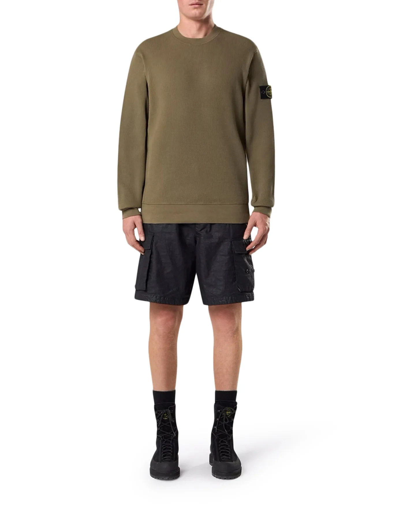 CREW NECK SWEATSHIRT IN ORGANIC COTTON WITH HONEYCOMB WORKMANSHIP - Image 2