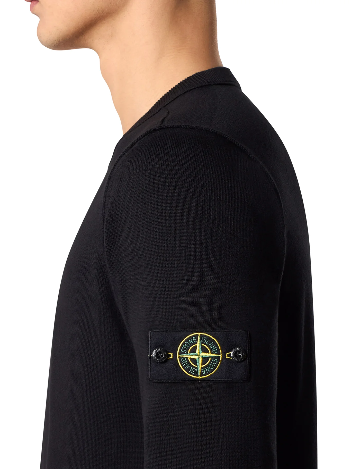 STONE ISLAND CREW NECK SWEATER WITH BADGE BLACK - Image 5