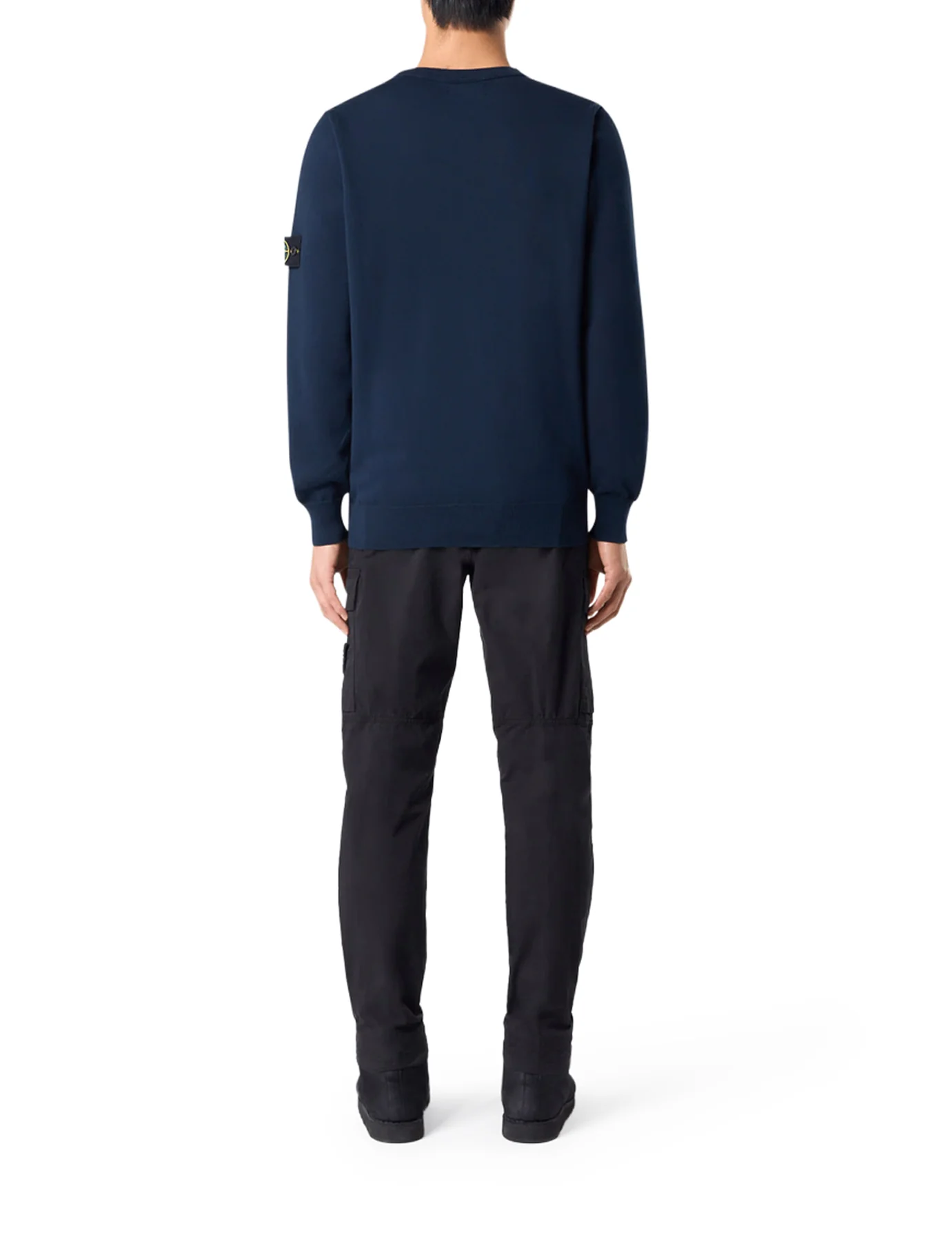 STONE ISLAND CREW NECK SWEATER WITH BADGE, NAVY BLUE - Image 3