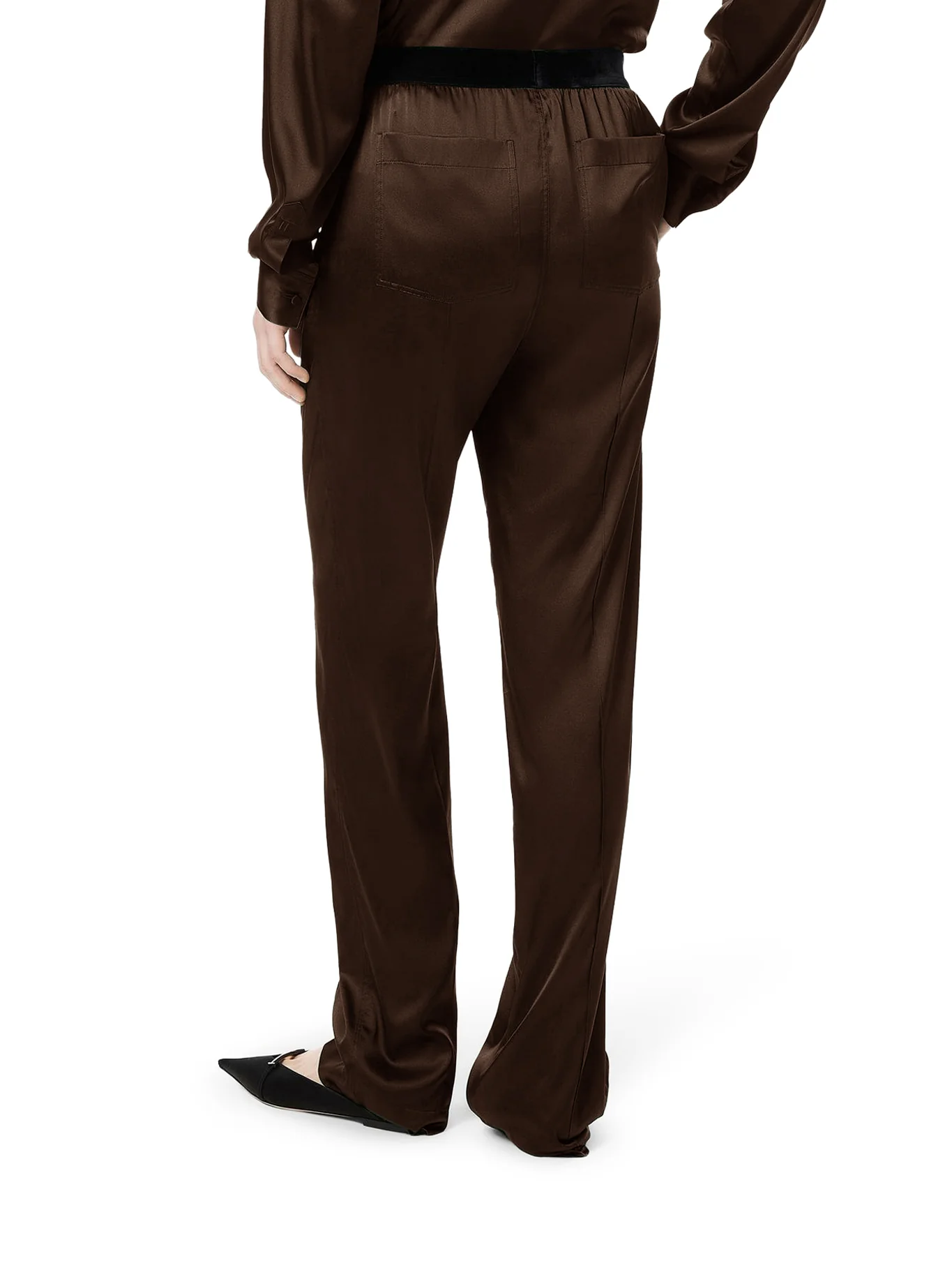 BROWN STRETCH SILK SATIN TROUSERS - Image 4