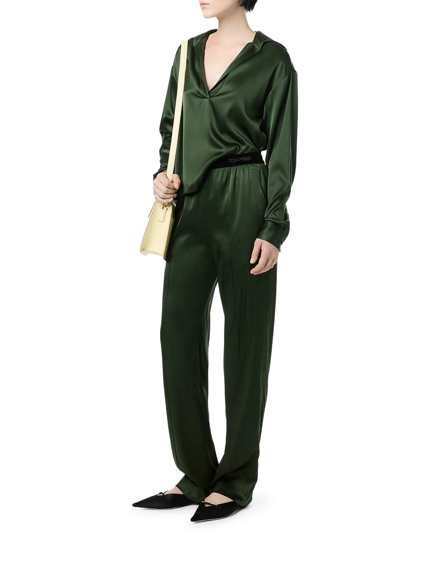 GREEN STRETCH SILK SATIN TROUSERS - Image 2