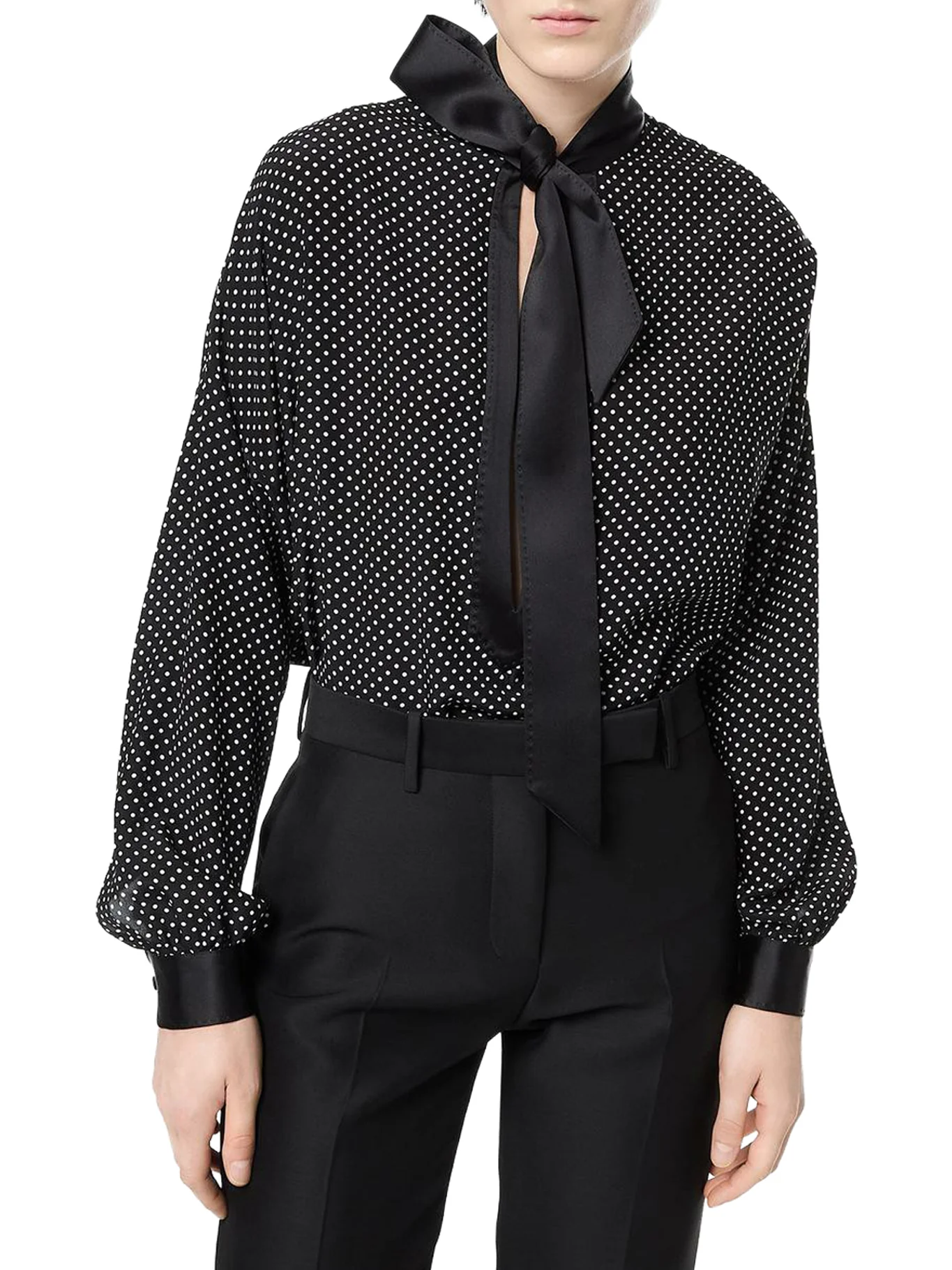 POLKA-DOT SILK CREPE BLOUSE WITH TUXEDO DETAILS - Image 2