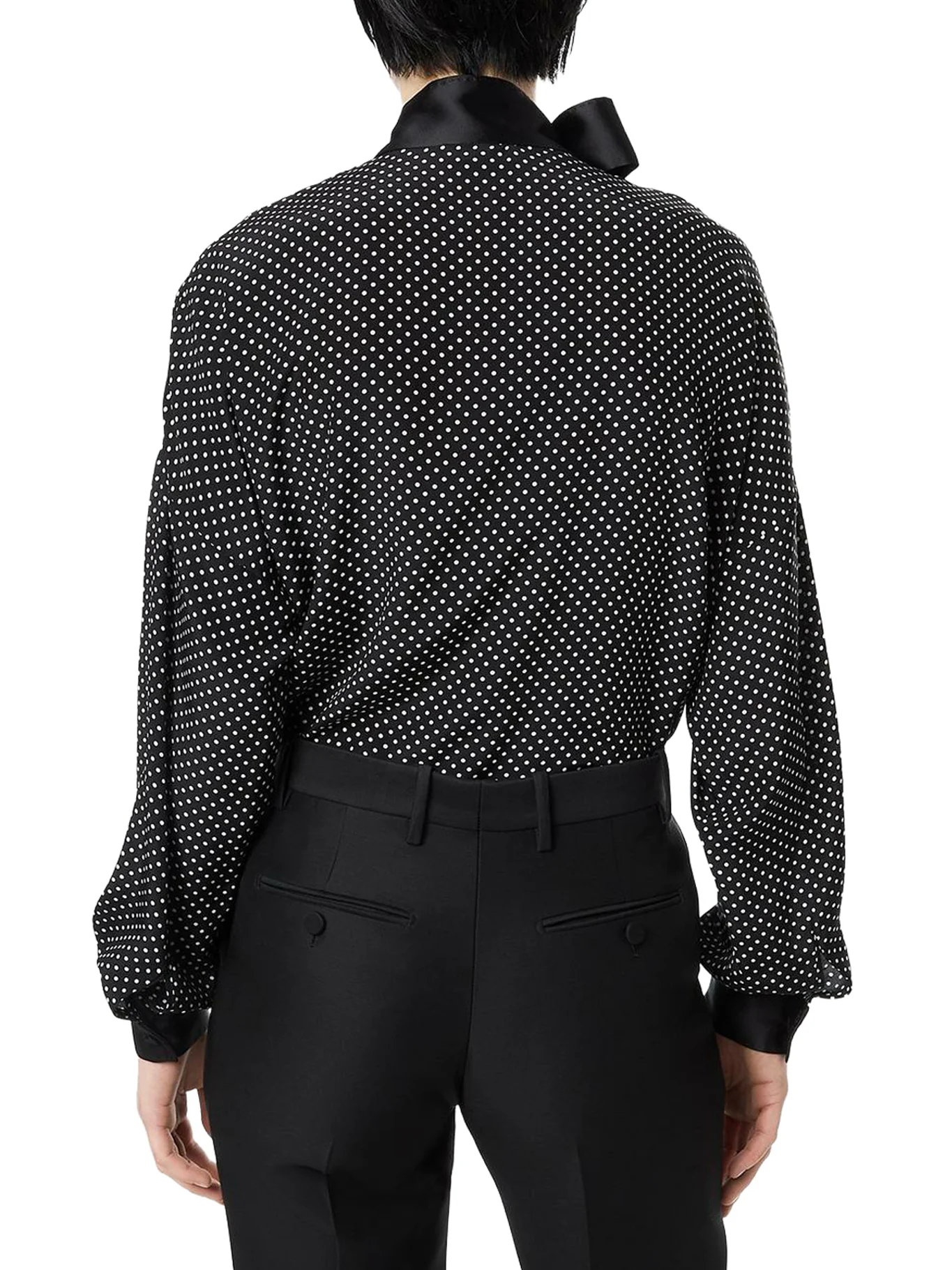 POLKA-DOT SILK CREPE BLOUSE WITH TUXEDO DETAILS - Image 3
