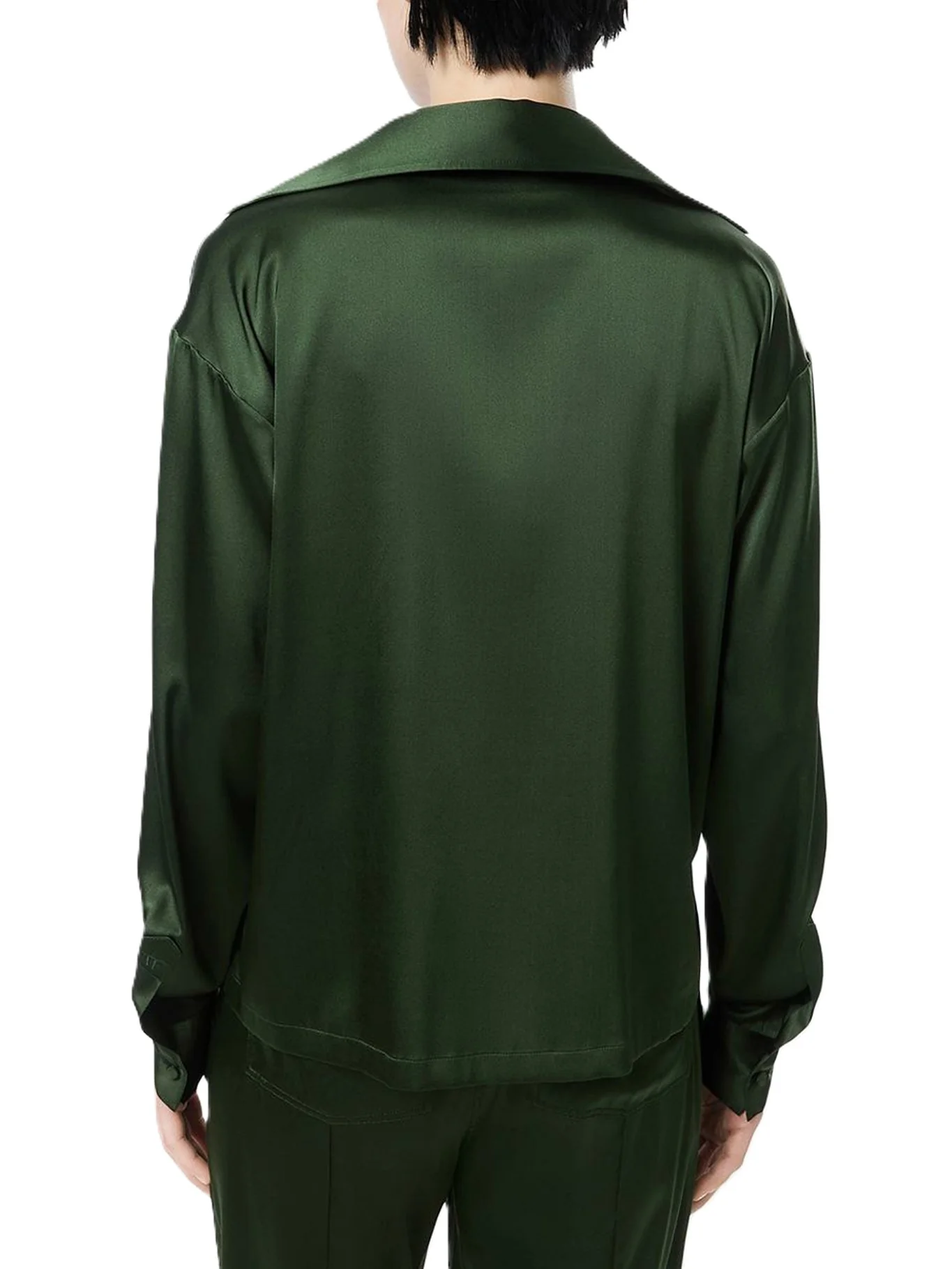 SILK SATIN BLOUSE WITH TF LOGO EMBROIDERED IN TONE-ON-TONE GREEN - Image 4