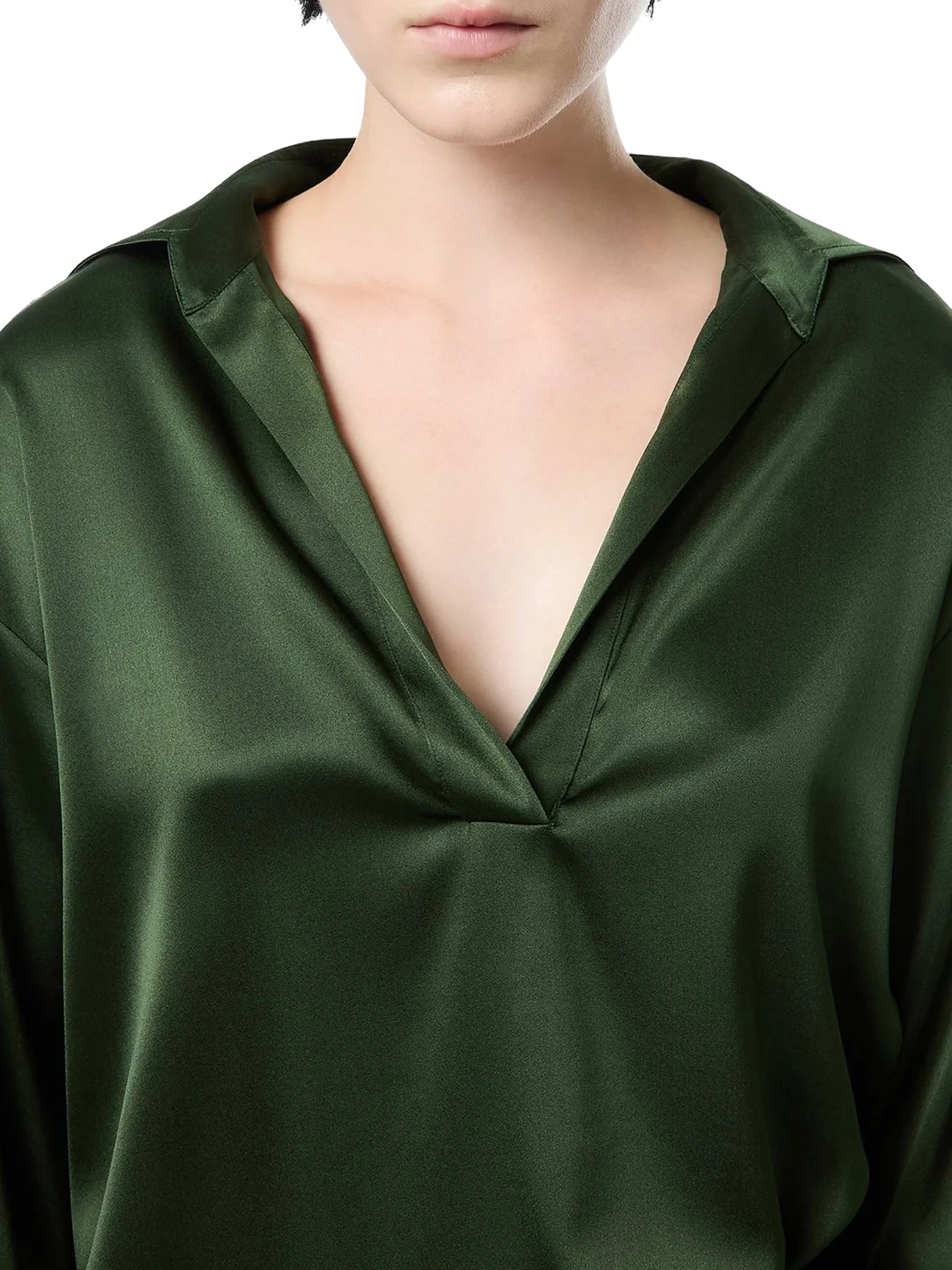 SILK SATIN BLOUSE WITH TF LOGO EMBROIDERED IN TONE-ON-TONE GREEN - Image 5
