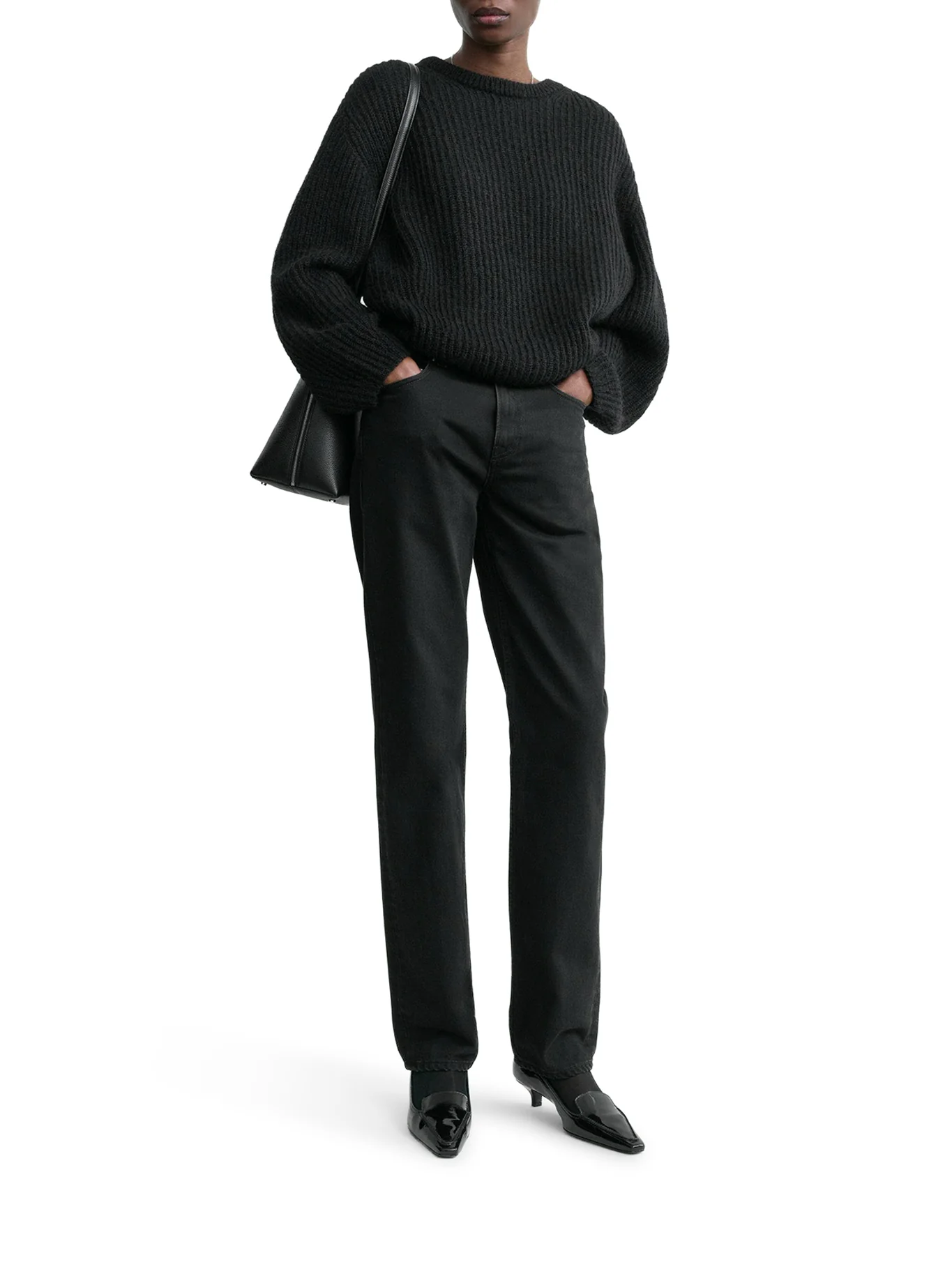 BLACK MOHAIR BLEND RIBBED SWEATER - Image 2