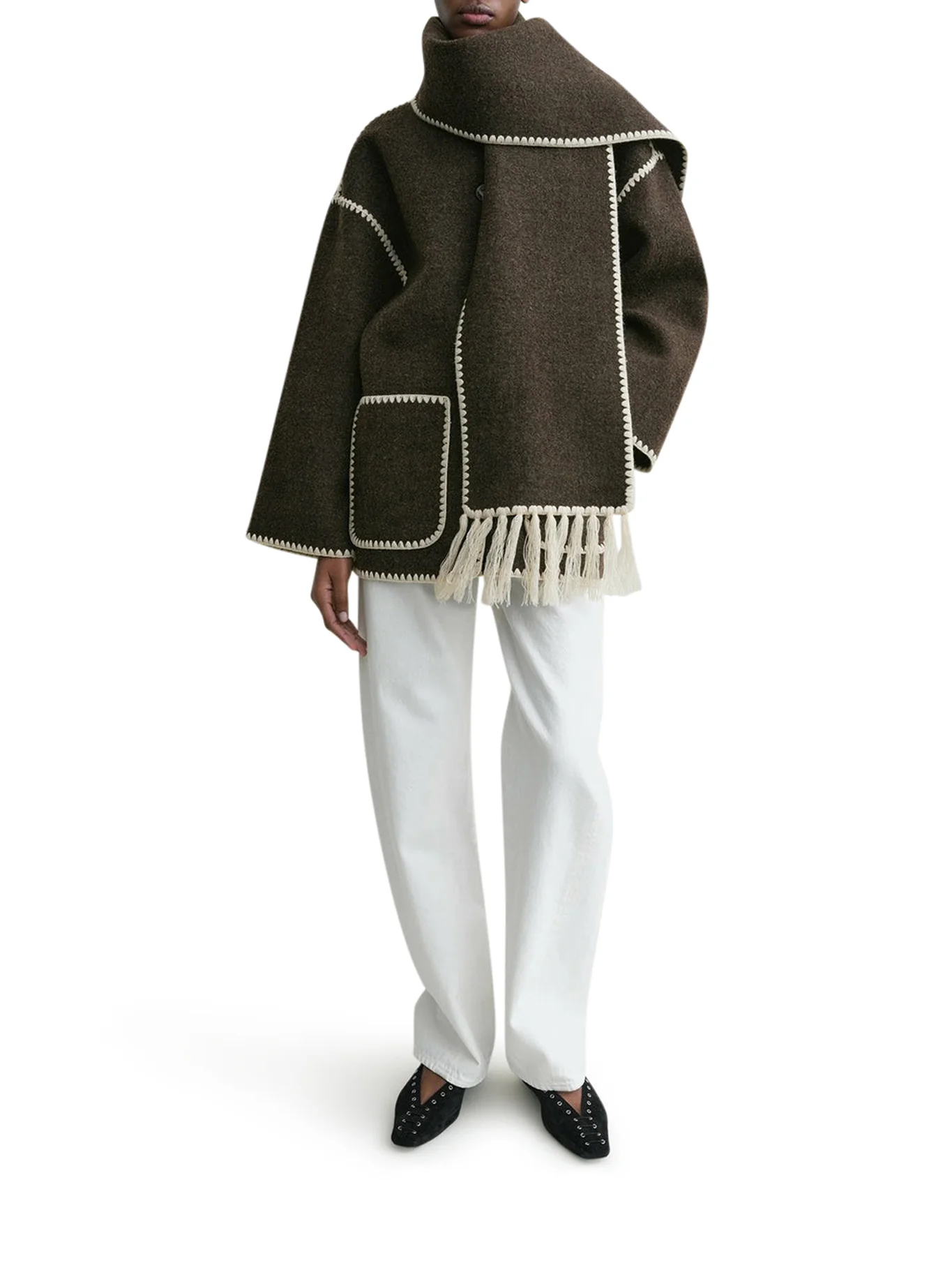 EMBROIDERED SCARF JACKET CHOCOLATE MELANGE - Image 2