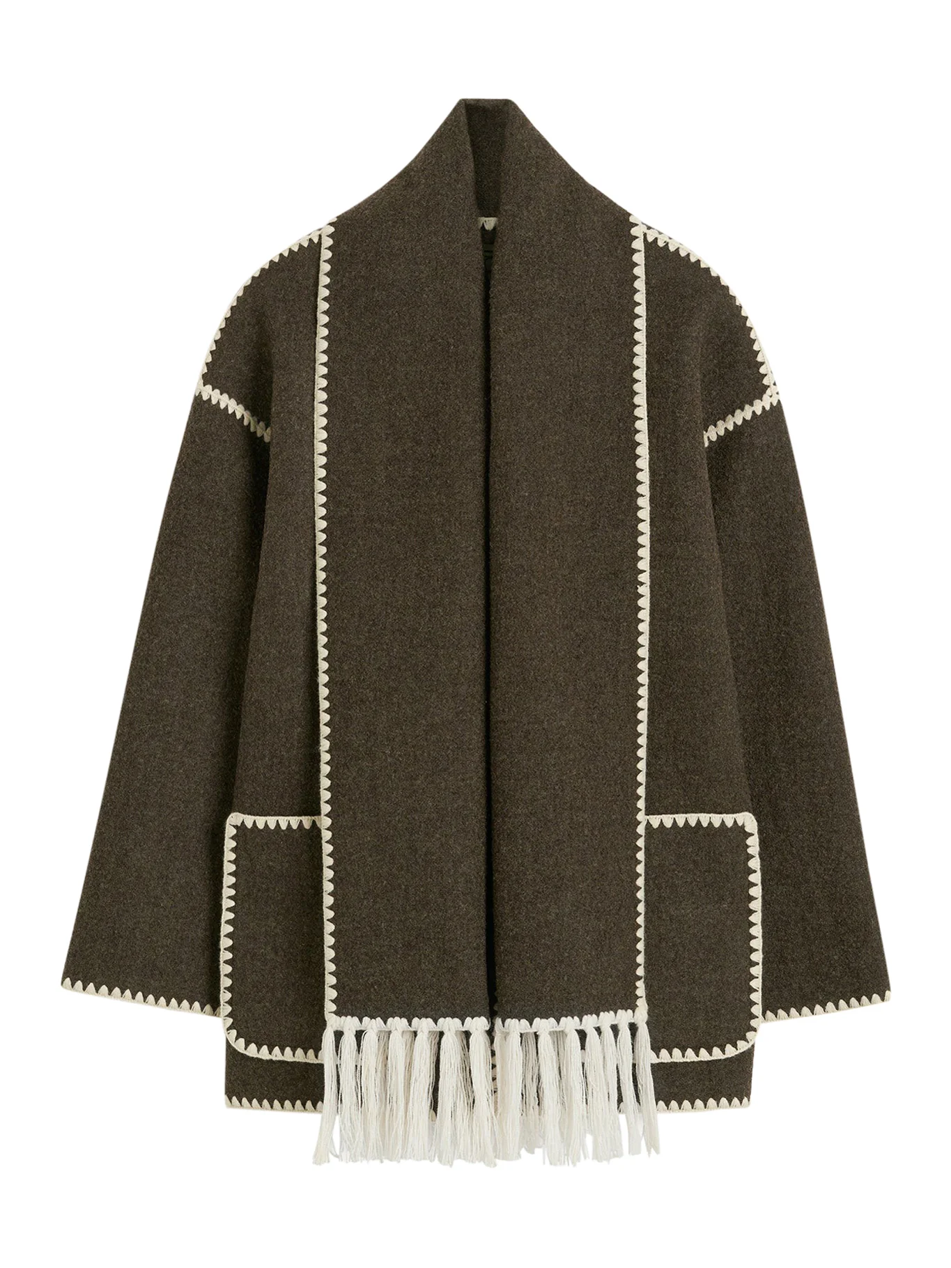 EMBROIDERED SCARF JACKET CHOCOLATE MELANGE - Image 5