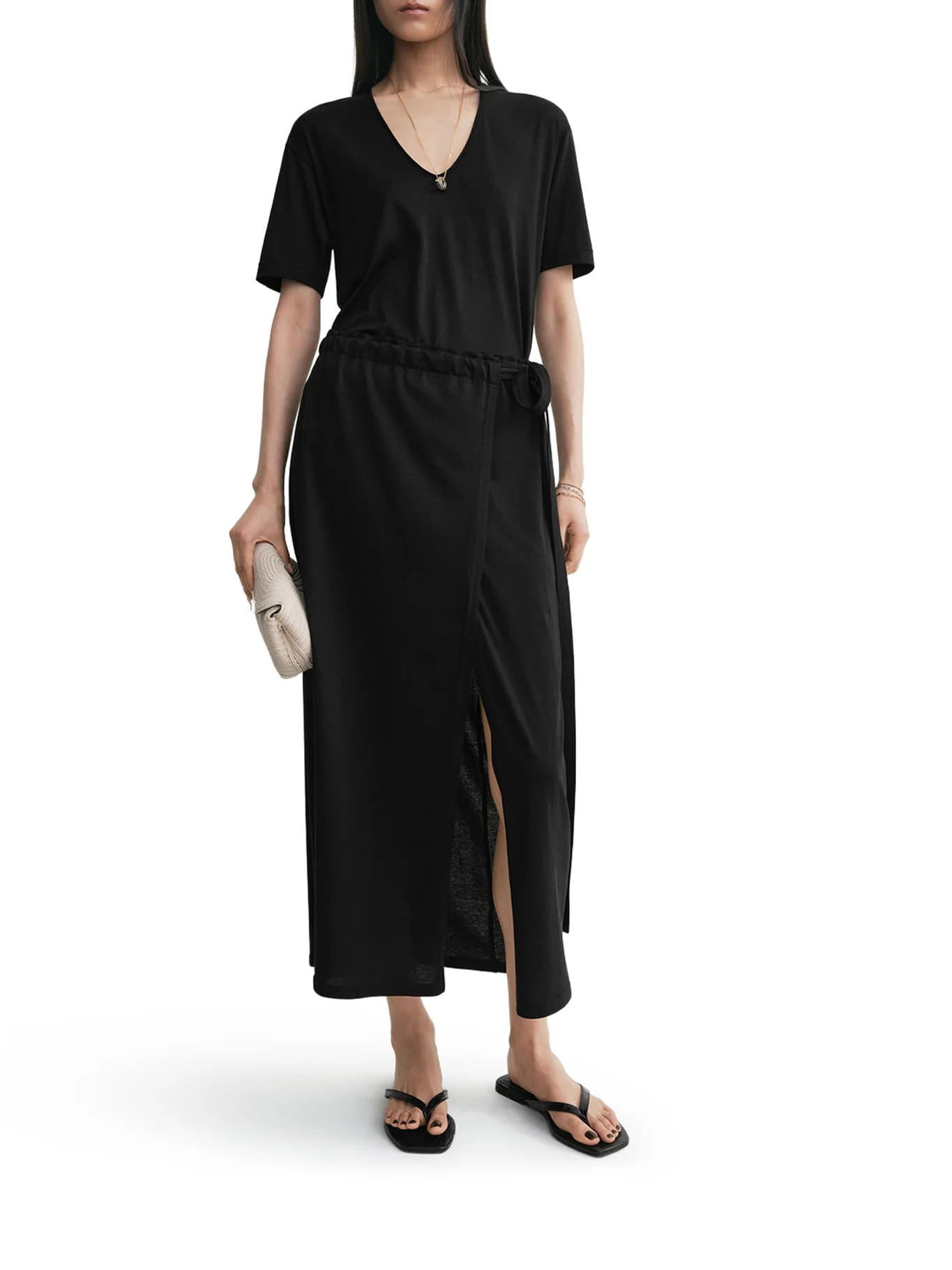 LONG COTTON AND SILK WRAP SKIRT - Image 2