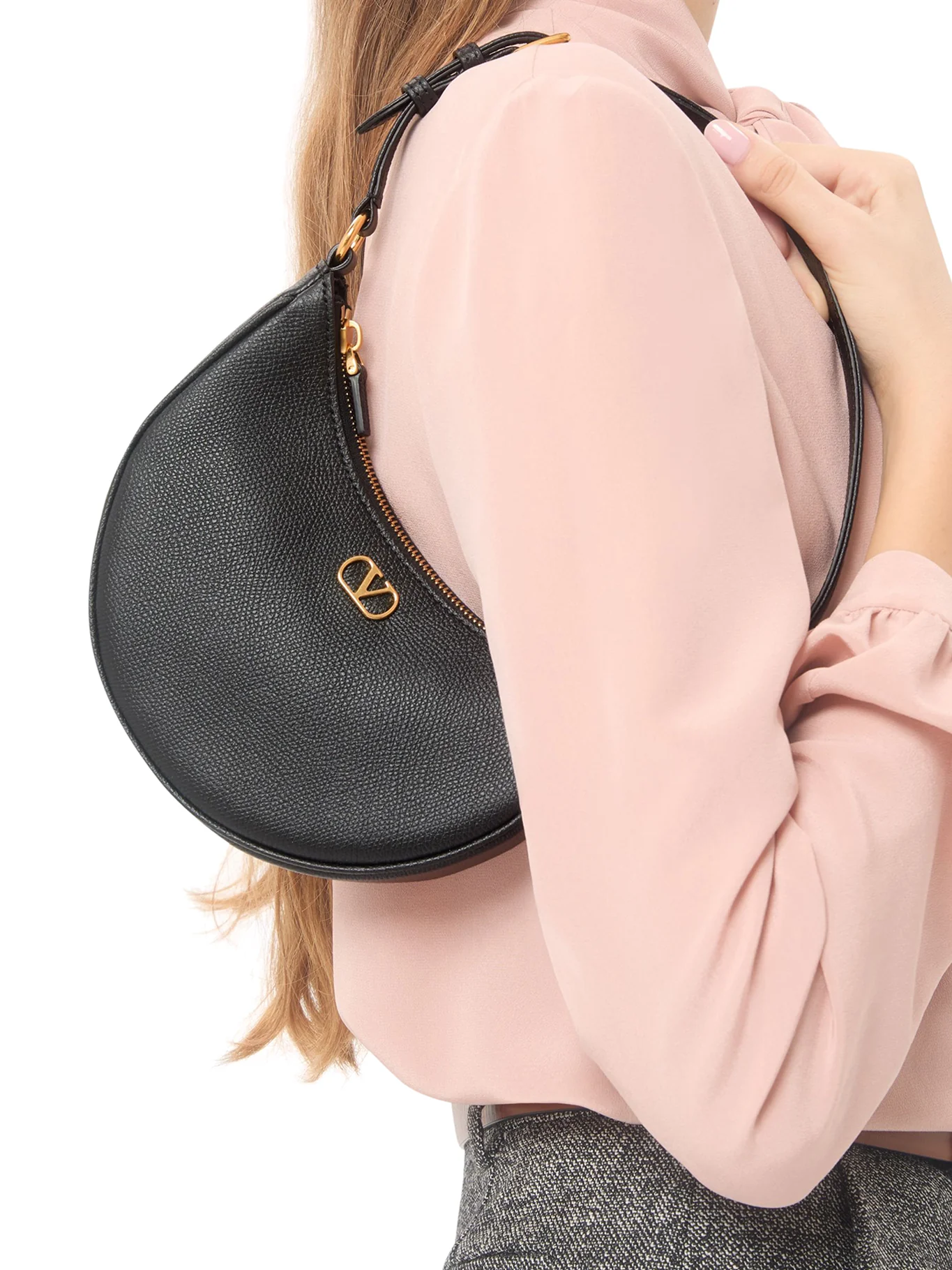 VLOGO SIGNATURE MINI HOBO BAG IN BLACK GARNET CALFSKIN - Image 2