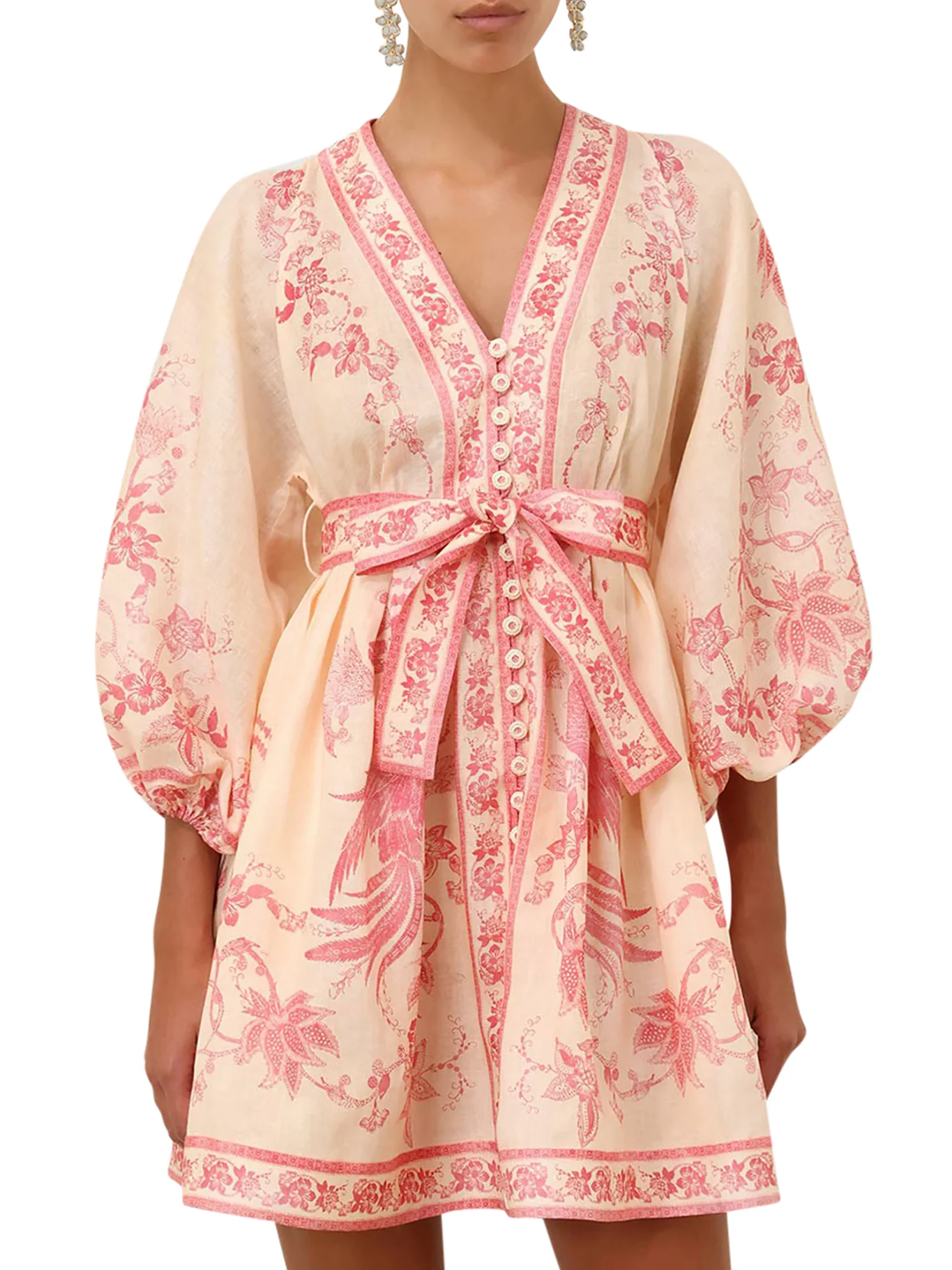MINI DRESS WITH V-NECK AND CONTRASTING PRINT - Image 3