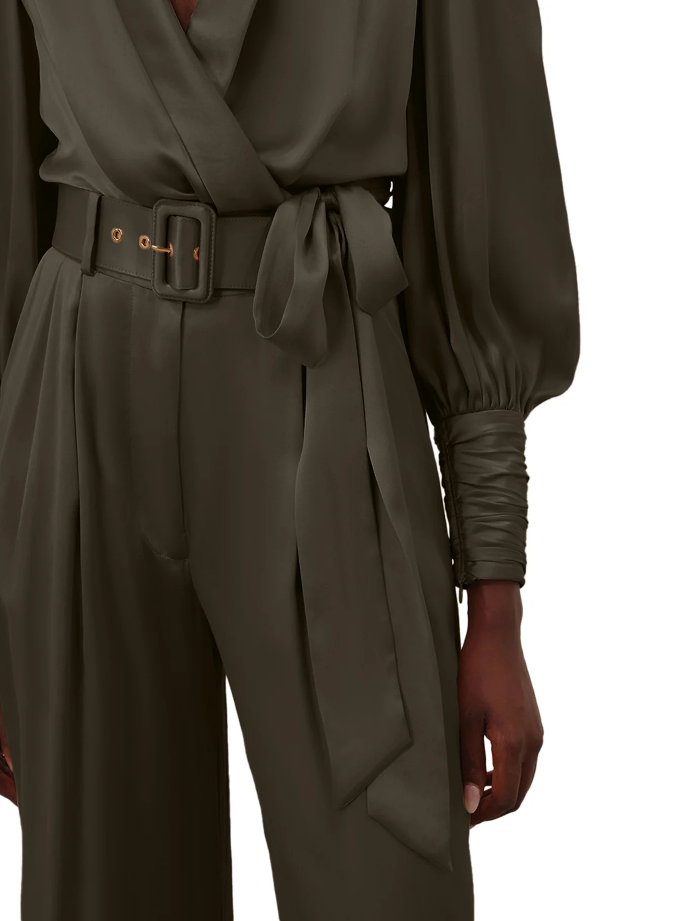 WIDE LEG TROUSERS WITH SILK BELT AND DARTS - Image 4